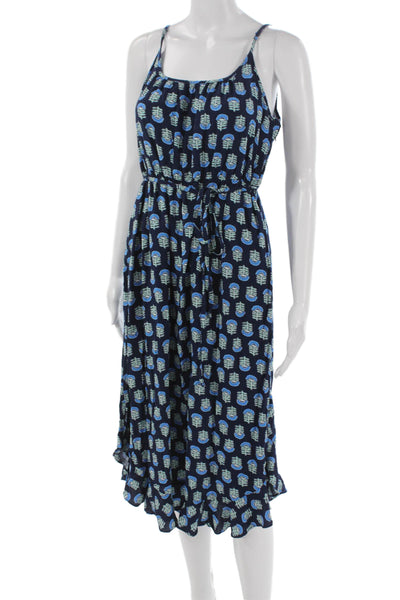 J Crew Women Sundress Blue Floral Viscose Scoop Neck Zip Long Size 8