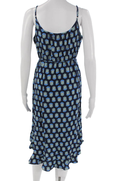 J Crew Women Sundress Blue Floral Viscose Scoop Neck Zip Long Size 8