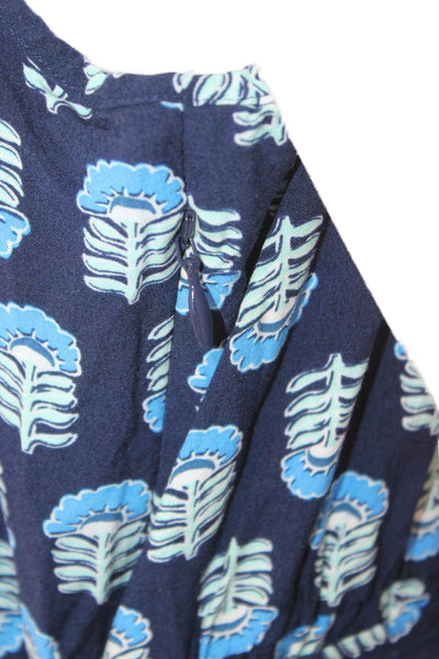 J Crew Women Sundress Blue Floral Viscose Scoop Neck Zip Long Size 8