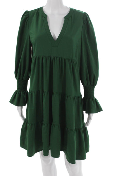 Pomander Place Womens Green Trapeze Swing V-Neck Long Sleeve Dress Size M