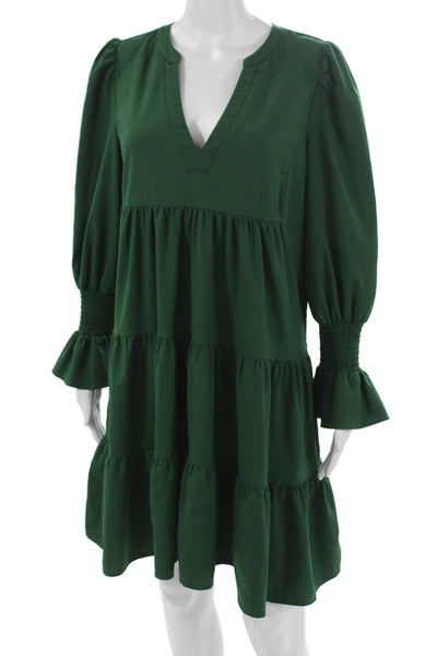 Pomander Place Womens Green Trapeze Swing V-Neck Long Sleeve Dress Size M