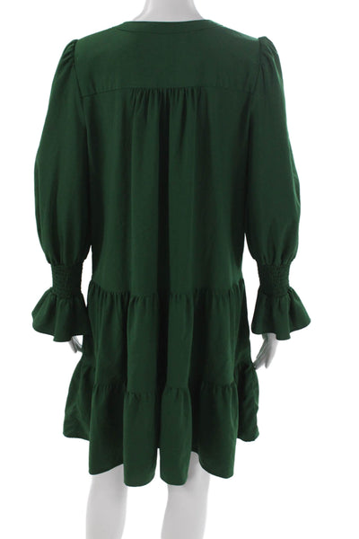 Pomander Place Womens Green Trapeze Swing V-Neck Long Sleeve Dress Size M