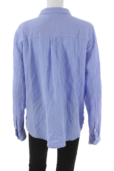 J Crew Women Basic Blue Cotton Collared Button-Up Long Sleeve Size L