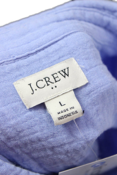 J Crew Women Basic Blue Cotton Collared Button-Up Long Sleeve Size L