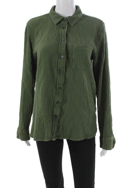 J Crew Womens Green Cotton Collared Basic Button-Up Long Sleeve Top Size L