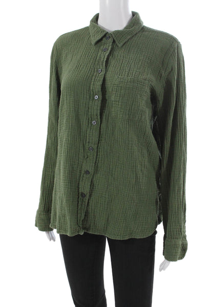 J Crew Womens Green Cotton Collared Basic Button-Up Long Sleeve Top Size L