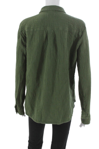 J Crew Womens Green Cotton Collared Basic Button-Up Long Sleeve Top Size L