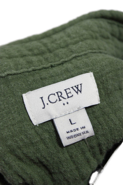 J Crew Womens Green Cotton Collared Basic Button-Up Long Sleeve Top Size L