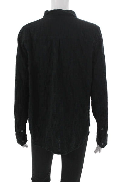 J Crew Women Basic Black Button-Up Cotton Collared Long Sleeve Top Size L