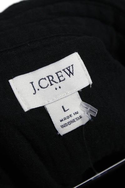 J Crew Women Basic Black Button-Up Cotton Collared Long Sleeve Top Size L