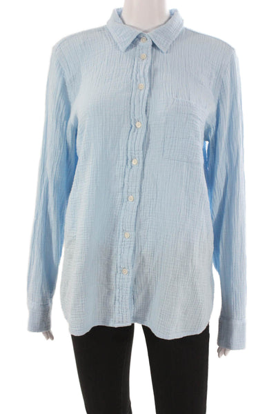 J Crew Womens Basic Collared Cotton Button Up Long Sleeve Blue Size L