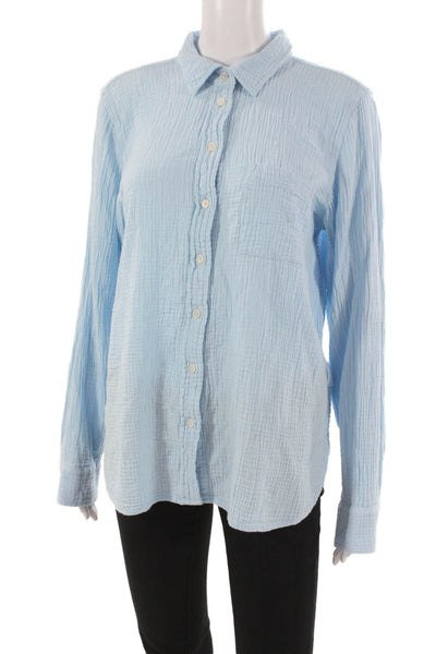 J Crew Womens Basic Collared Cotton Button Up Long Sleeve Blue Size L