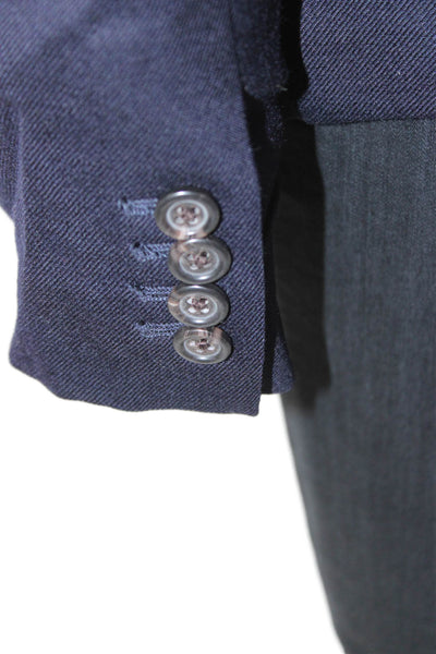 J Crew Women Blue Wool Blend Pant Suit Blazer Buttoned Long Sleeve Size 10 Tall