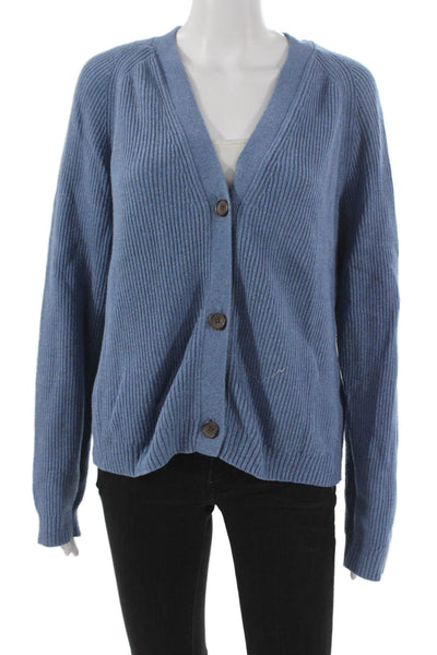 J Crew Womens Cardigan Blue V-Neck Long Sleeve 55% Cotton Size L