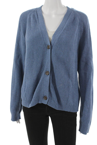 J Crew Womens Cardigan Blue V-Neck Long Sleeve 55% Cotton Size L