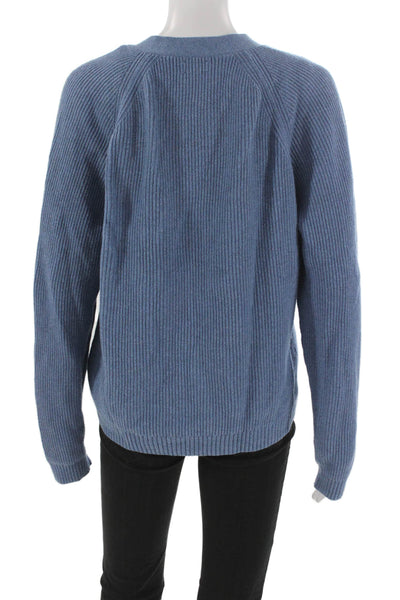 J Crew Womens Cardigan Blue V-Neck Long Sleeve 55% Cotton Size L