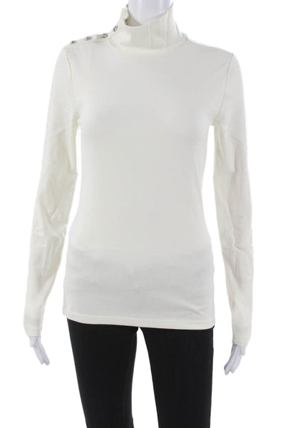 J Crew Womens White Turtleneck Long Sleeve Basic T Shirt 100% Cotton Size S