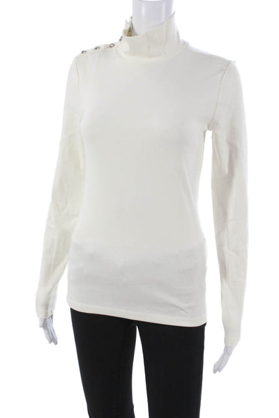 J Crew Womens White Turtleneck Long Sleeve Basic T Shirt 100% Cotton Size S