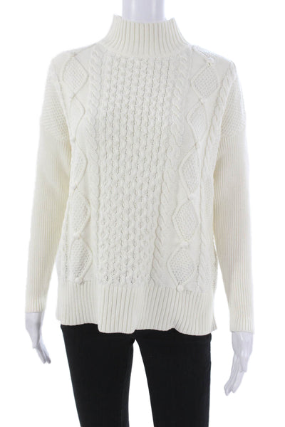 J Crew Women Cotton Mock Neck Pullover Sweater White Long Sleeve Solid Size XS