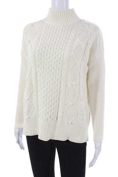 J Crew Women Cotton Mock Neck Pullover Sweater White Long Sleeve Solid Size XS