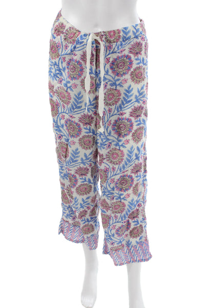 J Crew Womens Floral Cotton Lounge Pants White Drawstring Size XS