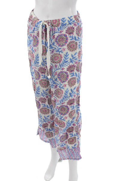 J Crew Womens Floral Cotton Lounge Pants White Drawstring Size XS