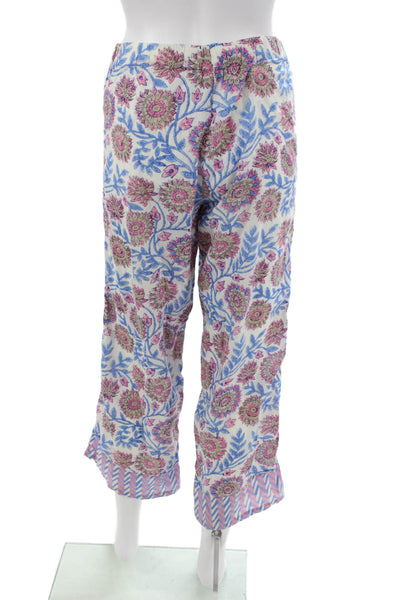 J Crew Womens Floral Cotton Lounge Pants White Drawstring Size XS