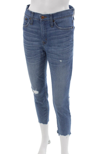 J Crew Womens Cropped Jeans Blue Cotton Mid Rise Petites Size 27