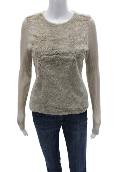 L'Agence Womens Pullover Striped Beige Viscose Long Sleeve Round Neck Size XS