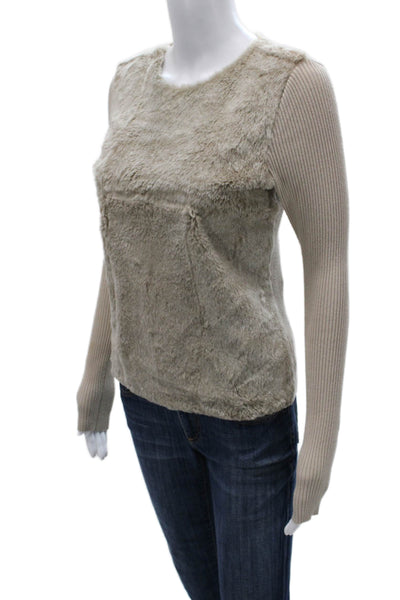 L'Agence Womens Pullover Striped Beige Viscose Long Sleeve Round Neck Size XS