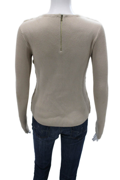 L'Agence Womens Pullover Striped Beige Viscose Long Sleeve Round Neck Size XS