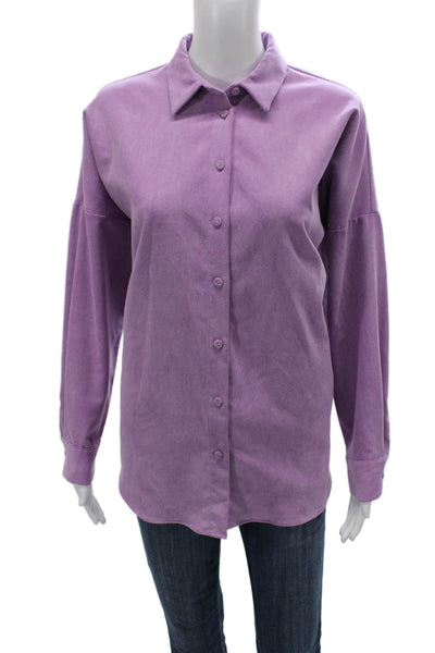 Zara Womens Tunic Button Up Collared Long Sleeve Purple Polyester Size S