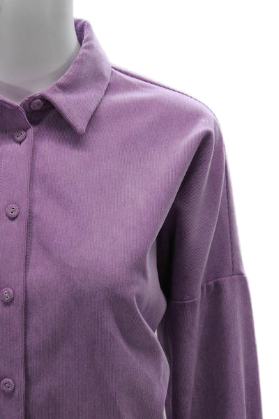 Zara Womens Tunic Button Up Collared Long Sleeve Purple Polyester Size S