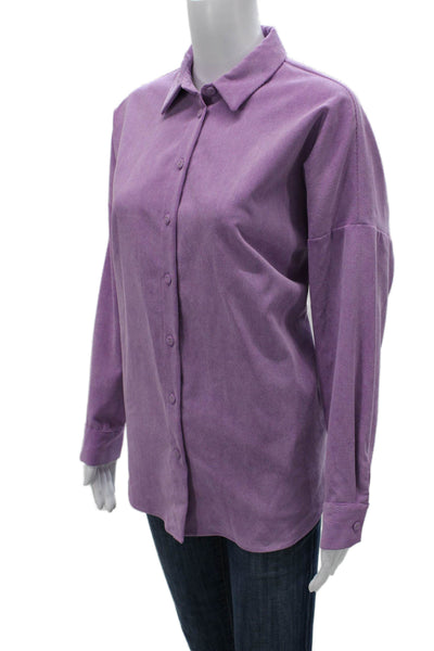 Zara Womens Tunic Button Up Collared Long Sleeve Purple Polyester Size S