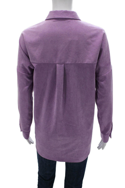 Zara Womens Tunic Button Up Collared Long Sleeve Purple Polyester Size S