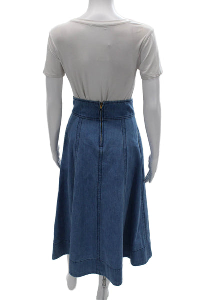 Mayle Women A-Line Blue Cotton Skirt Button Closure Long Size 0