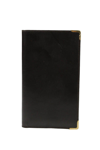 Gucci Womens Leather Gold Tone Open Front Wallet Dark Brown
