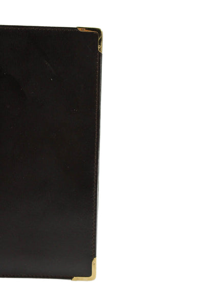 Gucci Womens Leather Gold Tone Open Front Wallet Dark Brown