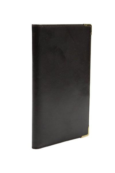 Gucci Womens Leather Gold Tone Open Front Wallet Dark Brown