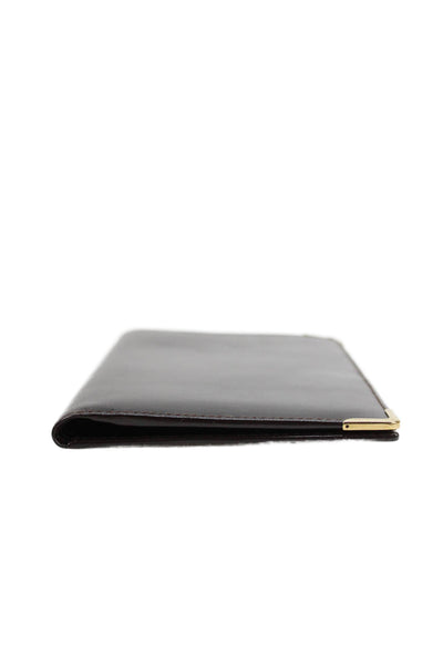 Gucci Womens Leather Gold Tone Open Front Wallet Dark Brown