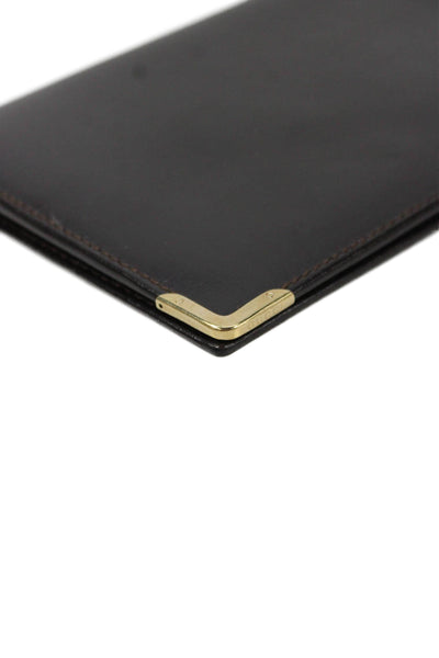 Gucci Womens Leather Gold Tone Open Front Wallet Dark Brown