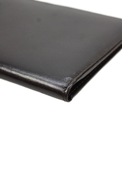 Gucci Womens Leather Gold Tone Open Front Wallet Dark Brown