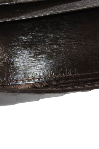 Gucci Womens Leather Gold Tone Open Front Wallet Dark Brown