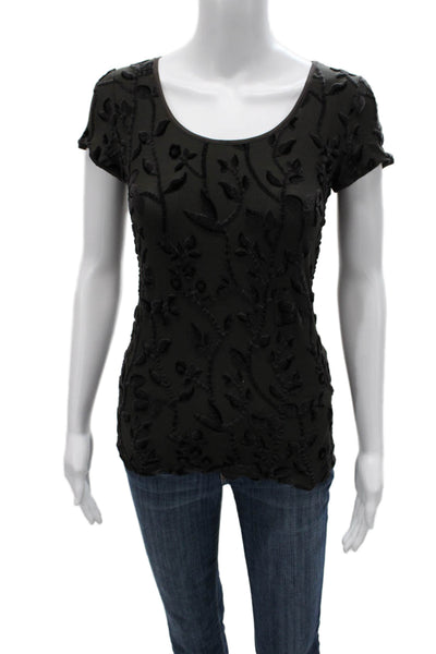 Armani Collezioni Women Black Floral Scoop Neck Short Sleeve Blouse Size 10