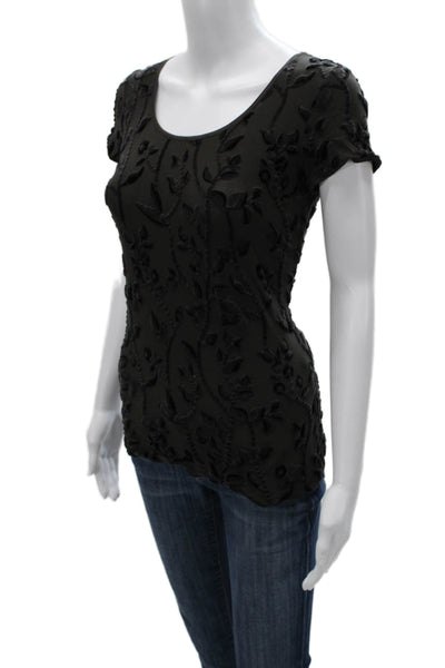 Armani Collezioni Women Black Floral Scoop Neck Short Sleeve Blouse Size 10