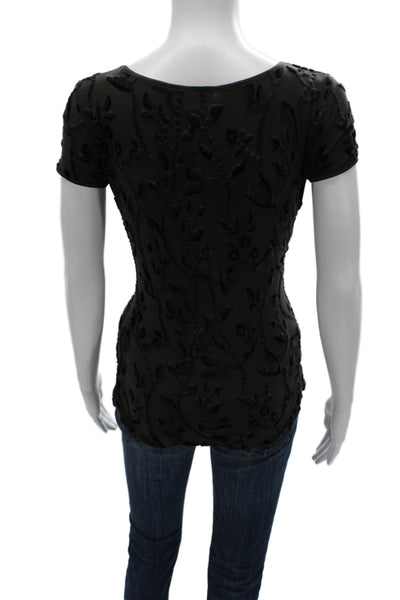 Armani Collezioni Women Black Floral Scoop Neck Short Sleeve Blouse Size 10