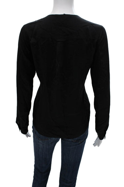 Duet Women Silk Henley Button Long Sleeve Basic Blouse Black Size 2