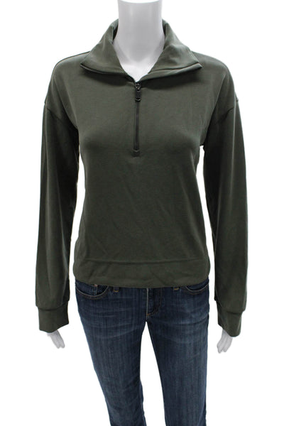 Athleta Women Pullover Sweatshirt Green Zip Long Sleeve Polyester Size S