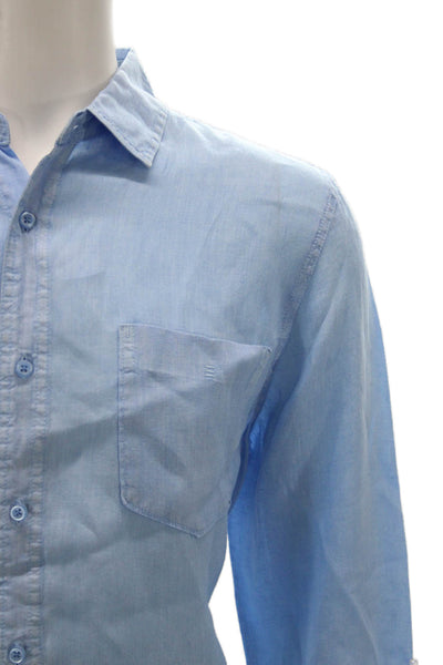 Raffi Mens Linen Collared Long Sleeve Button Up Dress Shirt Blue Size L