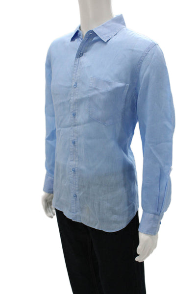 Raffi Mens Linen Collared Long Sleeve Button Up Dress Shirt Blue Size L